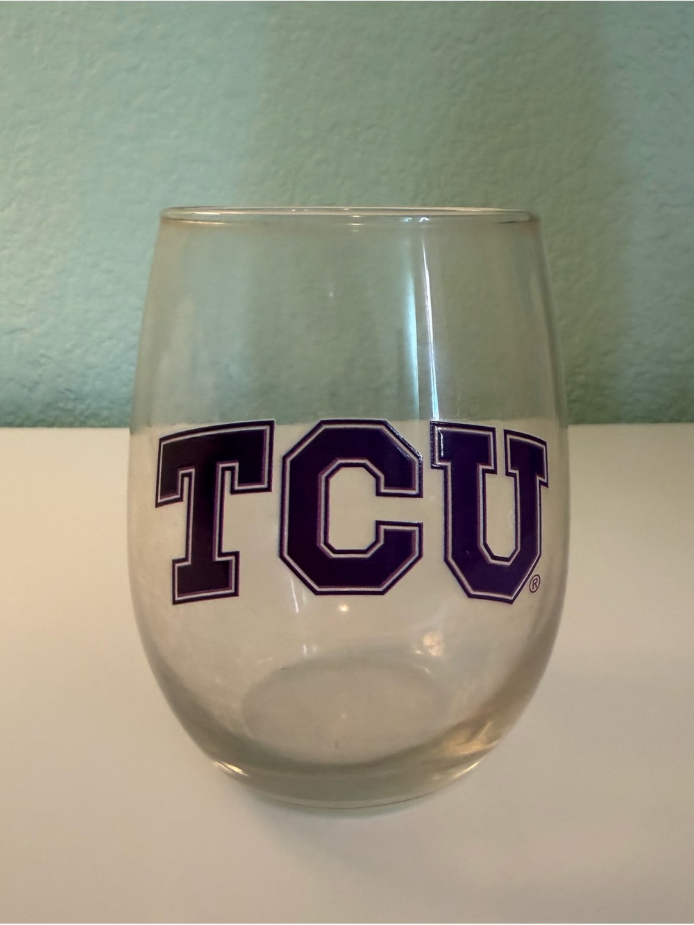 TCU Purple Stemless Wine Glass